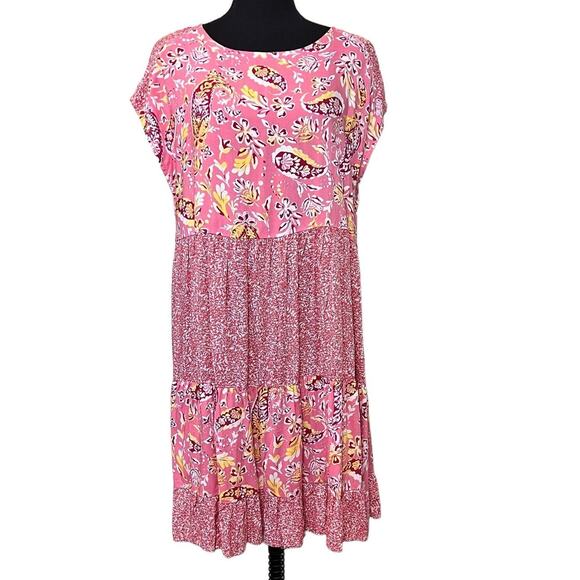 Easel‎ Los Angeles  Size S Rayon Mixed Floral & Paisley Print Dress Boho Cottage - Picture 1 of 9